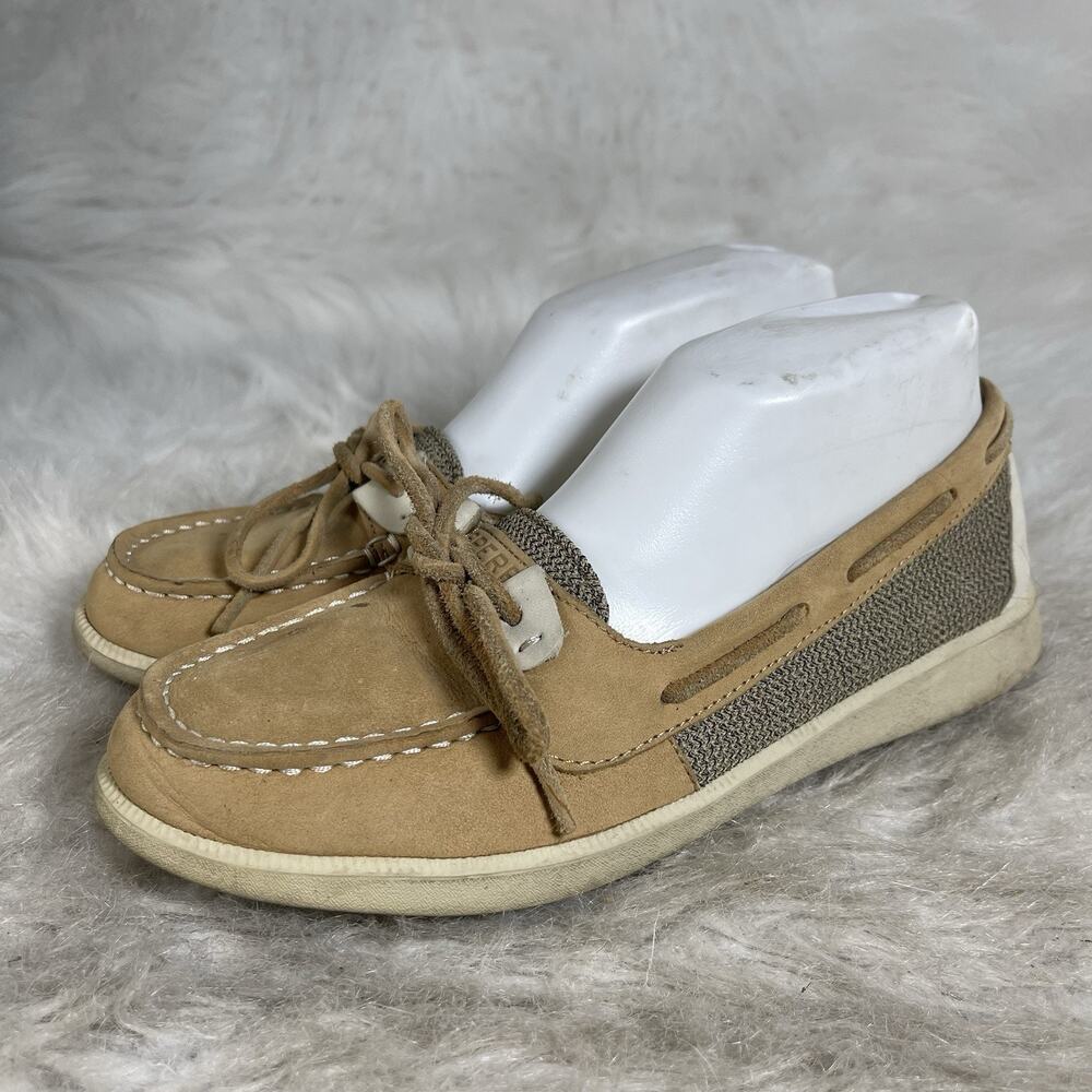 Sperry Top-Sider Women's Angelfish 9102047 Tan Leather Slip On Boat Shoes Sz 7.5